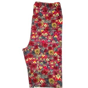 Lularoe One Size 2-10 Leggings Purple Red Teal Yellow Floral Leaf Geometric NWOT